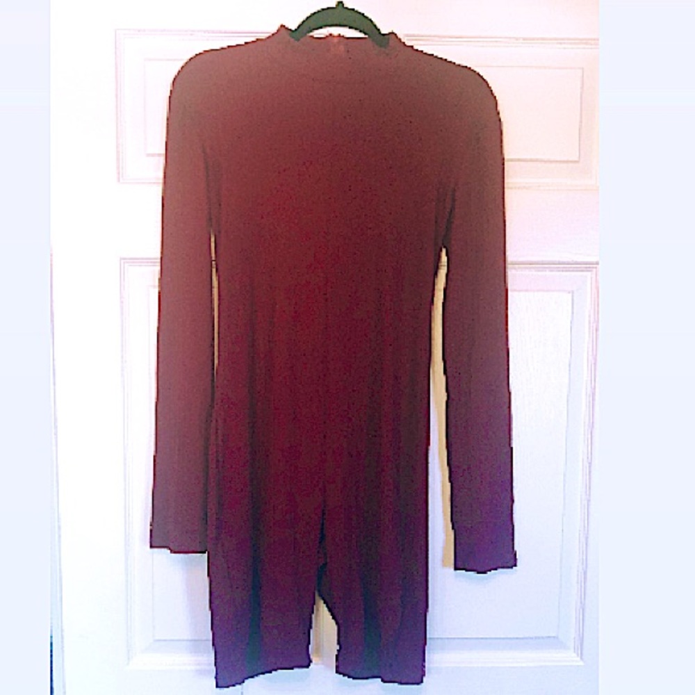 Maroon Ribbed Mock Neck Long Sleeve Zip Up Romper Size Large NWT
